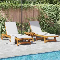 Chaises longues lot de 2 avec table bois massif d'acacia