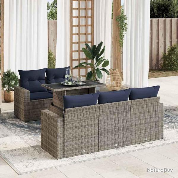 Salon de avec coussins 6 pcs gris r�sine tress�e acacia