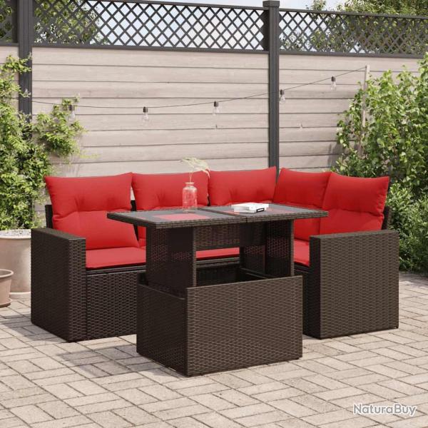 Salon de avec coussins 5pcs marron r�sine tress�e acacia