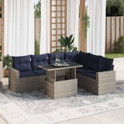 Salon de avec coussins 7 pcs noir r&eacute;sine tress&eacute;e acacia