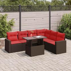 Salon de avec coussins 7 pcs gris r&eacute;sine tress&eacute;e acacia