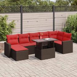 Salon de avec coussins 8pcs marron r&eacute;sine tress&eacute;e acacia