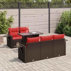 Salon de avec coussins 6 pcs marron r&eacute;sine tress&eacute;e acacia