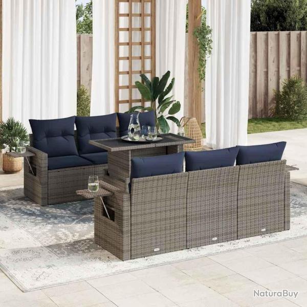Salon de avec coussins 7 pcs gris r�sine tress�e acacia
