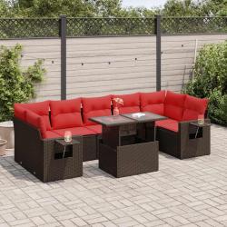 Salon de avec coussins 8 pcs marron r&eacute;sine tress&eacute;e acacia