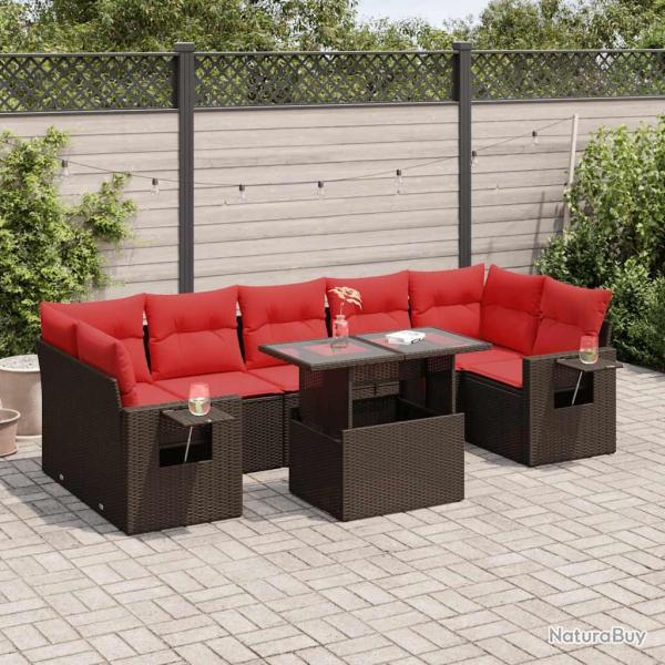 Salon de avec coussins 8 pcs marron r�sine tress�e acacia