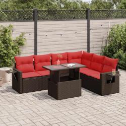 Salon de avec coussins 7 pcs marron r&eacute;sine tress&eacute;e acacia