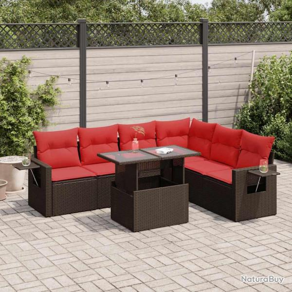 Salon de avec coussins 7 pcs marron r�sine tress�e acacia