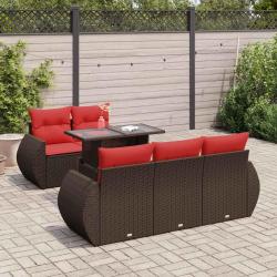 Salon de avec coussins 6pcs marron r&eacute;sine tress&eacute;e acacia