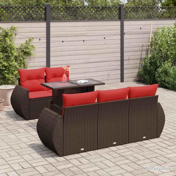 Salon de avec coussins 6pcs marron r�sine tress�e acacia