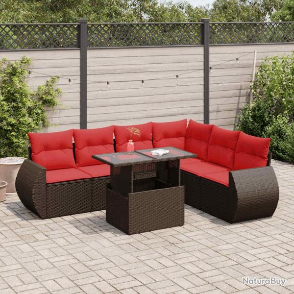 Salon de avec coussins 7pcs marron r�sine tress�e acacia