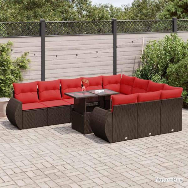 Salon de et coussins 11 pcs marron r�sine tress�e acacia