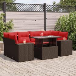 Salon de avec coussins 7pcs marron r&eacute;sine tress&eacute;e