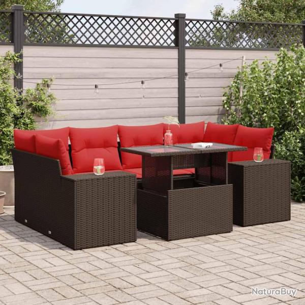 Salon de avec coussins 7pcs marron r�sine tress�e