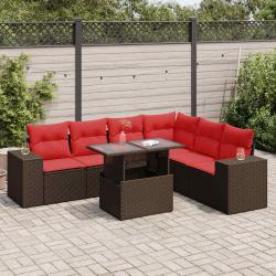 Salon de et coussins 7 pcs marron r&eacute;sine tress&eacute;e acacia