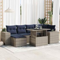 Salon de jardin avec coussins, 9 pi&egrave;ces, r&eacute;sine tress&eacute;e, acacia, gris