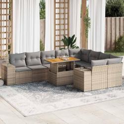 Salon de avec coussins 10pcs beige r&eacute;sine tress&eacute;e acacia