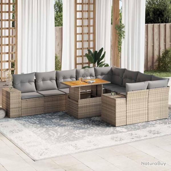 Salon de avec coussins 10pcs beige r�sine tress�e acacia
