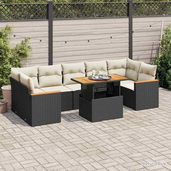 Salon de avec coussins 8 pcs noir r�sine tress�e acacia