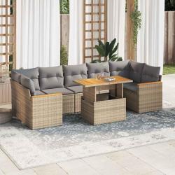 Salon de avec coussins 8 pcs beige r&eacute;sine tress&eacute;e acacia