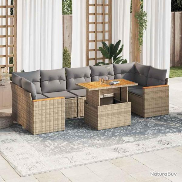 Salon de avec coussins 8 pcs beige r�sine tress�e acacia