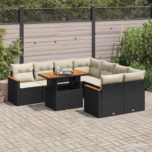 Salon de avec coussins 9 pcs noir r�sine tress�e acacia