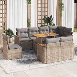 Salon de avec coussins 9 pcs beige r&eacute;sine tress&eacute;e acacia