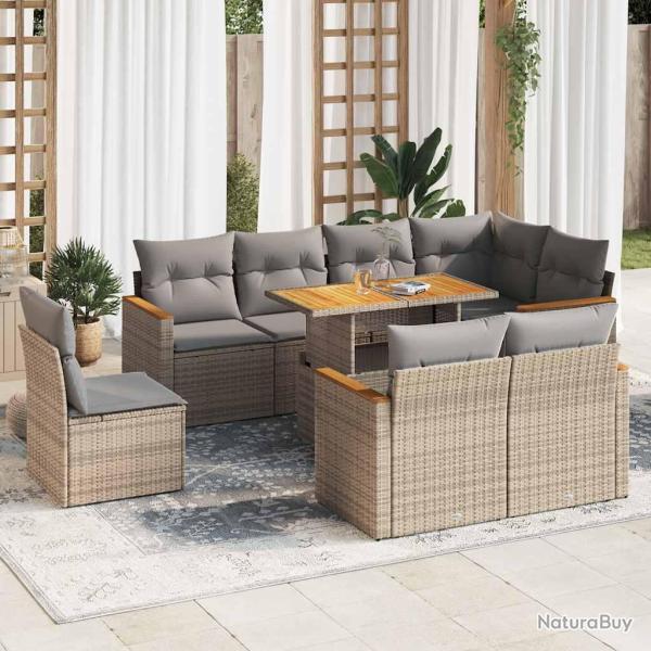 Salon de avec coussins 9 pcs beige r�sine tress�e acacia