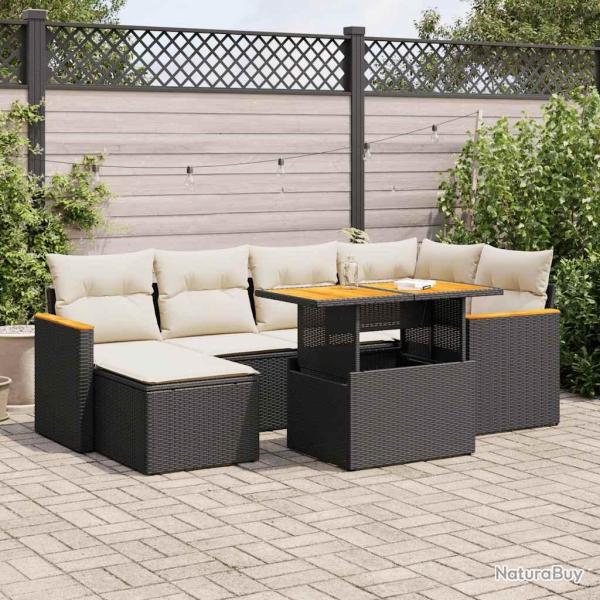 Salon de avec coussins 7 pcs noir r�sine tress�e acacia