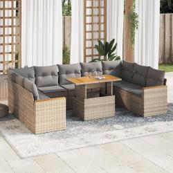 Salon de avec coussins 10pcs beige r&eacute;sine tress&eacute;e acacia