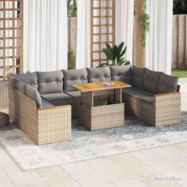 Salon de avec coussins 10pcs beige r�sine tress�e acacia