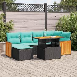 Salon de avec coussins 7pcs marron r&eacute;sine tress&eacute;e acacia