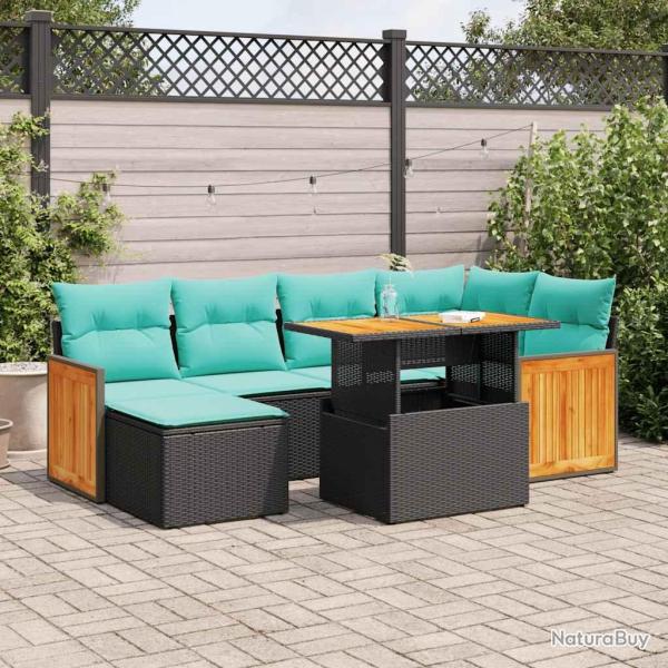 Salon de avec coussins 7pcs marron r�sine tress�e acacia