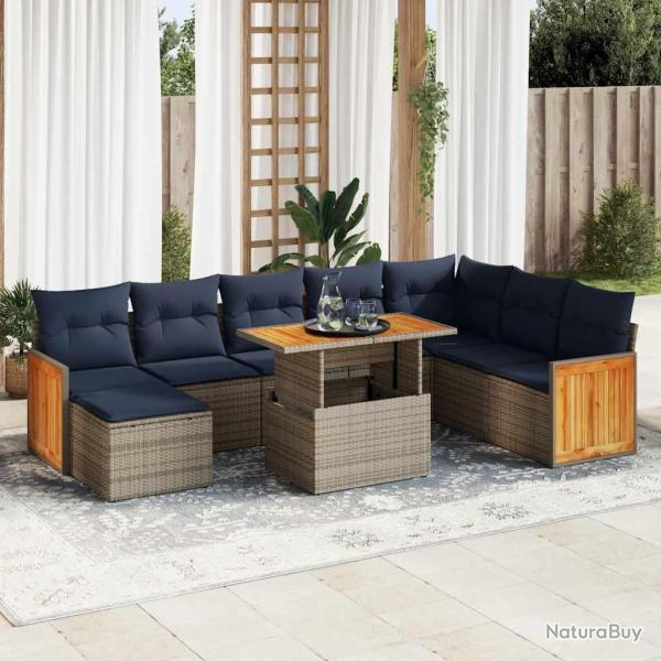 Ensemble de canap�s, 11 pi�ces, avec coussins en rotin et acacia, pour le salon