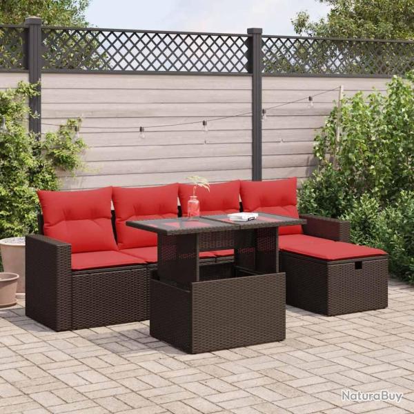 Salon de 6 pcs avec coussins marron r�sine tress�e acacia