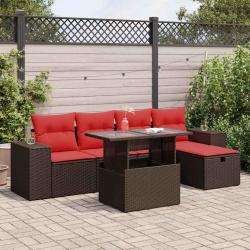 Salon de 6 pcs avec coussins marron r&eacute;sine tress&eacute;e