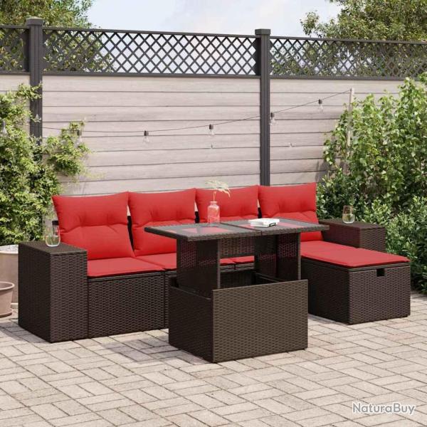 Salon de 6 pcs avec coussins marron r�sine tress�e