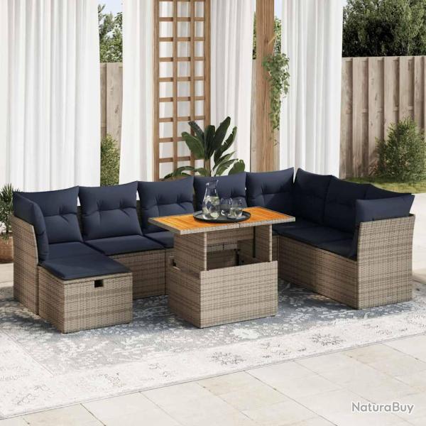 Salon de avec coussins 9pcs marron r�sine tress�e acacia