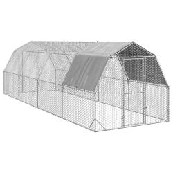 Poulailler avec toit 2,5x8x2,25 m acier galvanis&eacute;