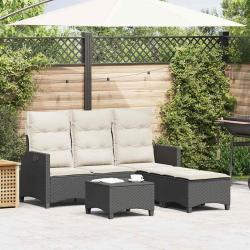 Salon de 3 pcs avec coussins forme L noir r&eacute;sine tress&eacute;e