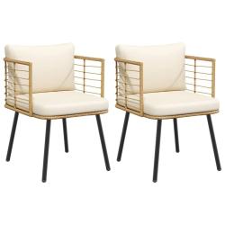 Chaises de lot de 2 avec coussins naturel r&eacute;sine tress&eacute;e