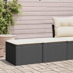 Salon de avec coussins 2 pcs noir r&eacute;sine tress&eacute;e acacia