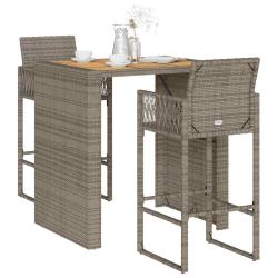 Ensemble de bar de 3 pcs sans coussins gris poly rotin