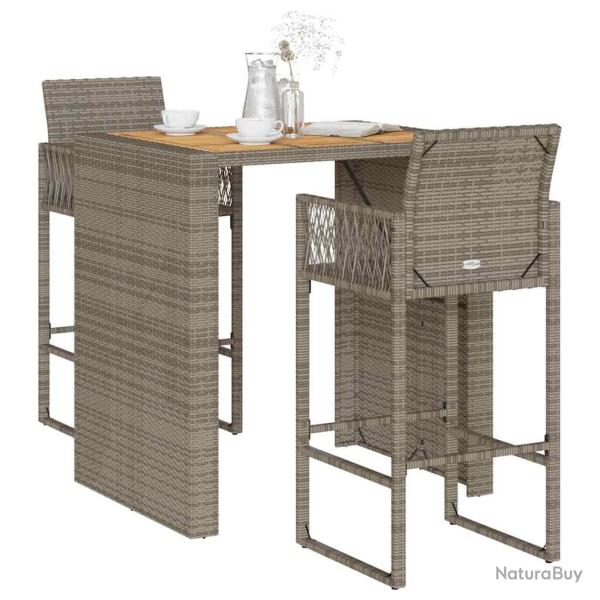 Ensemble de bar de 3 pcs sans coussins gris poly rotin