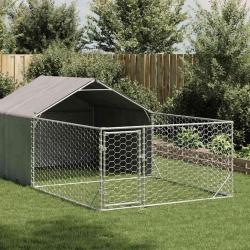 Niche d'ext&eacute;rieur pour chien enclos 5x2x1,5 m acier galvanis&eacute;