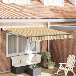 Auvent &eacute;lectrique &agrave; rayures jaunes, grises et blanches, pour la terrasse, 3 &times; 2,5 m