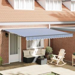 Auvent &eacute;lectrique &agrave; rayures bleues et blanches, 100 % polyester, pour la terrasse, 4 &times; 3 m