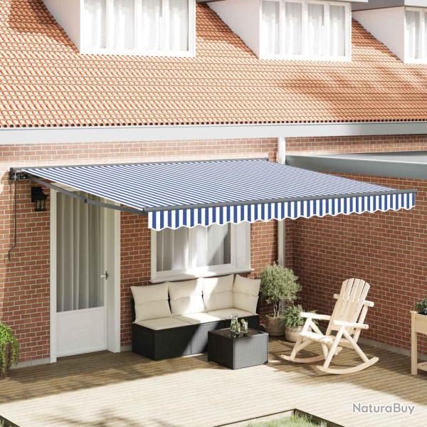 Auvent �lectrique � rayures bleues et blanches, 100 % polyester, pour la terrasse, 4 � 3 m
