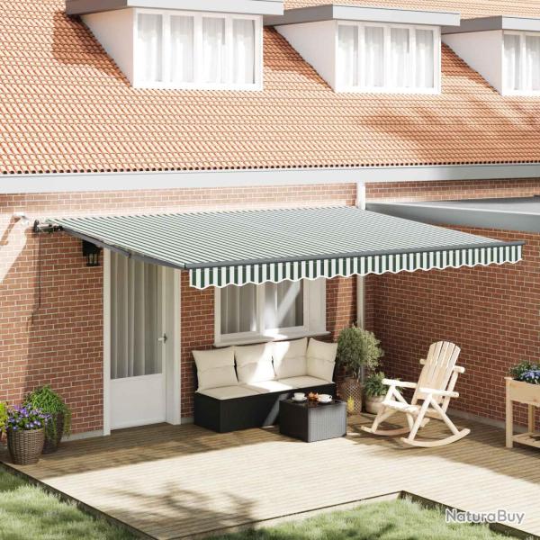 Auvent r�tractable Vert et blanc 450 � 300 cm Polyester