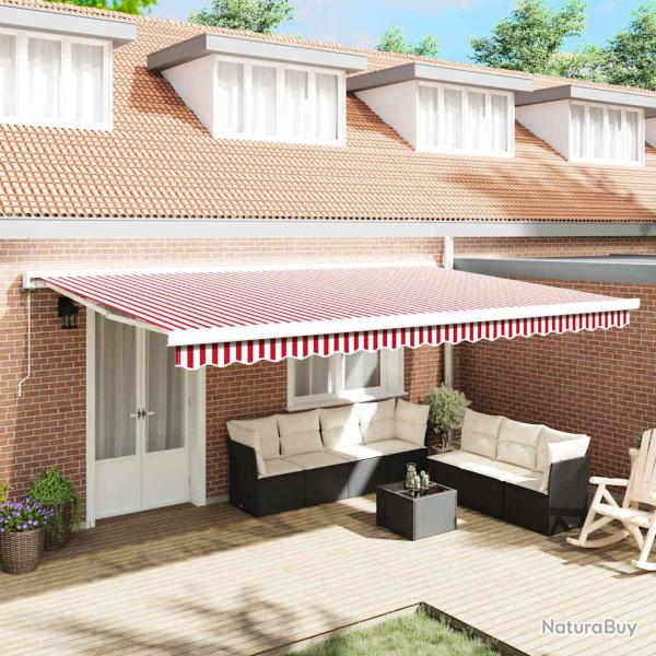 Auvent r�tractable Rouge et Blanc 500 � 300 cm Tissu et M�tal